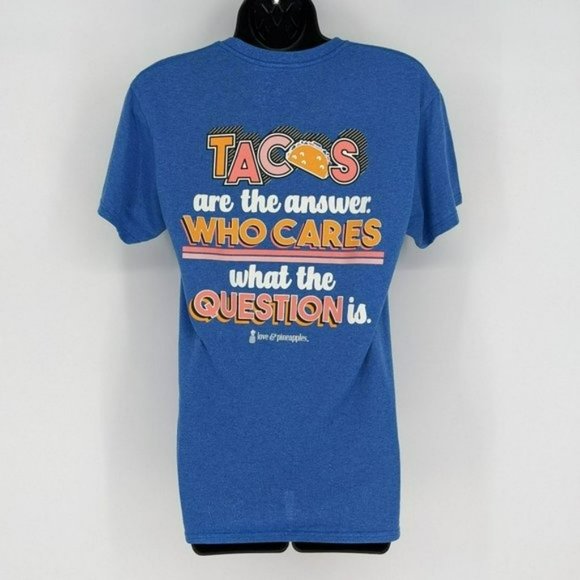 Love Pineapples Graphic T Shirt S Heather Blue Short Sleeve Tacos Are the Answer - Picture 1 of 11